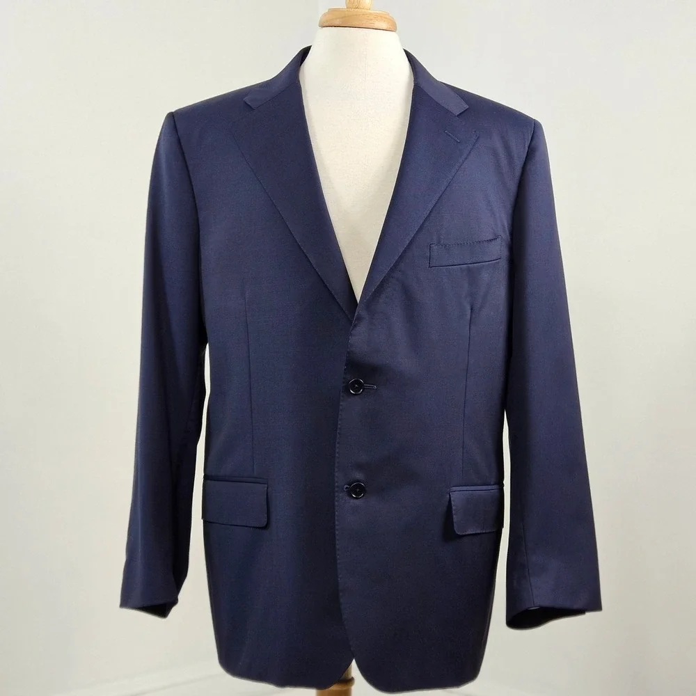Canali Wool Blazer Suit Jacket Coat Navy Blue | US 44 | SMALL HOLE | FLAWS